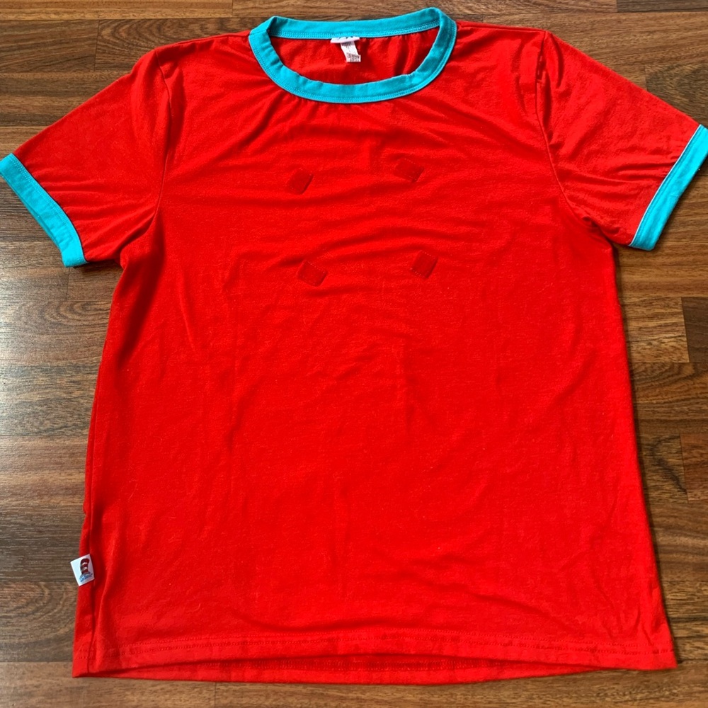 Red Dr. Seuss Tshirt Sz No Size Tag Put To Pit 19”  Length 25”. Sleeve 8”